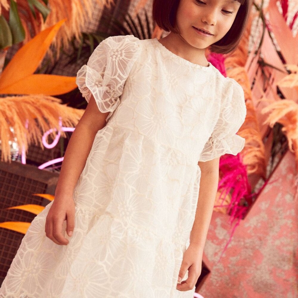Next Direct England Organza Floral Tiered Party Dress Ivory Ecru Cream 12Y - Picture 6 of 7